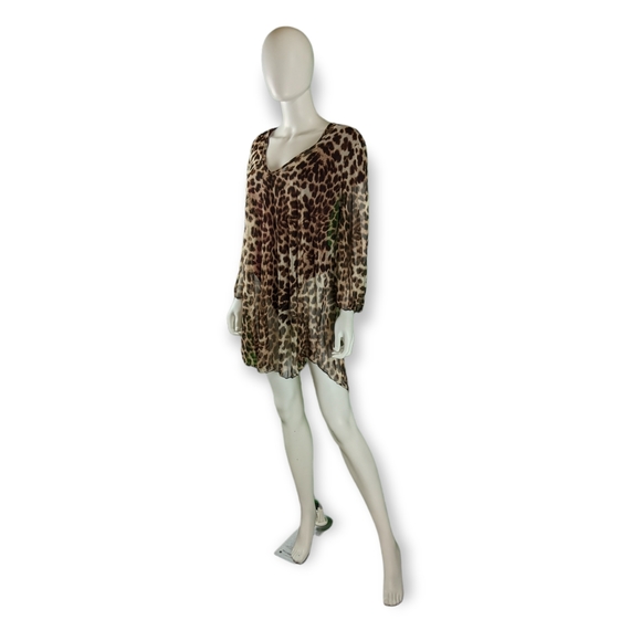 Jordan Taylor Cheetah Brown Sheer Long Sleeve Top XL - Picture 3 of 13